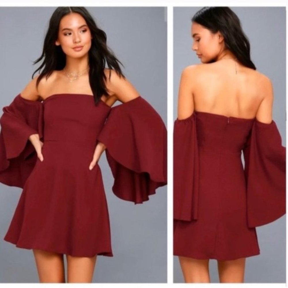 NWT Lulu Off-The-Shoulder Wine Red Dress